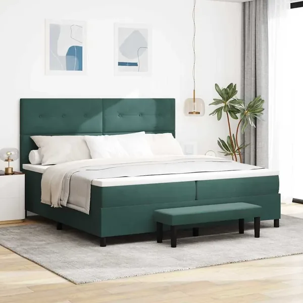 Lit à ressorts avec tête de lit Vert foncé 200 x 200 cm Velours