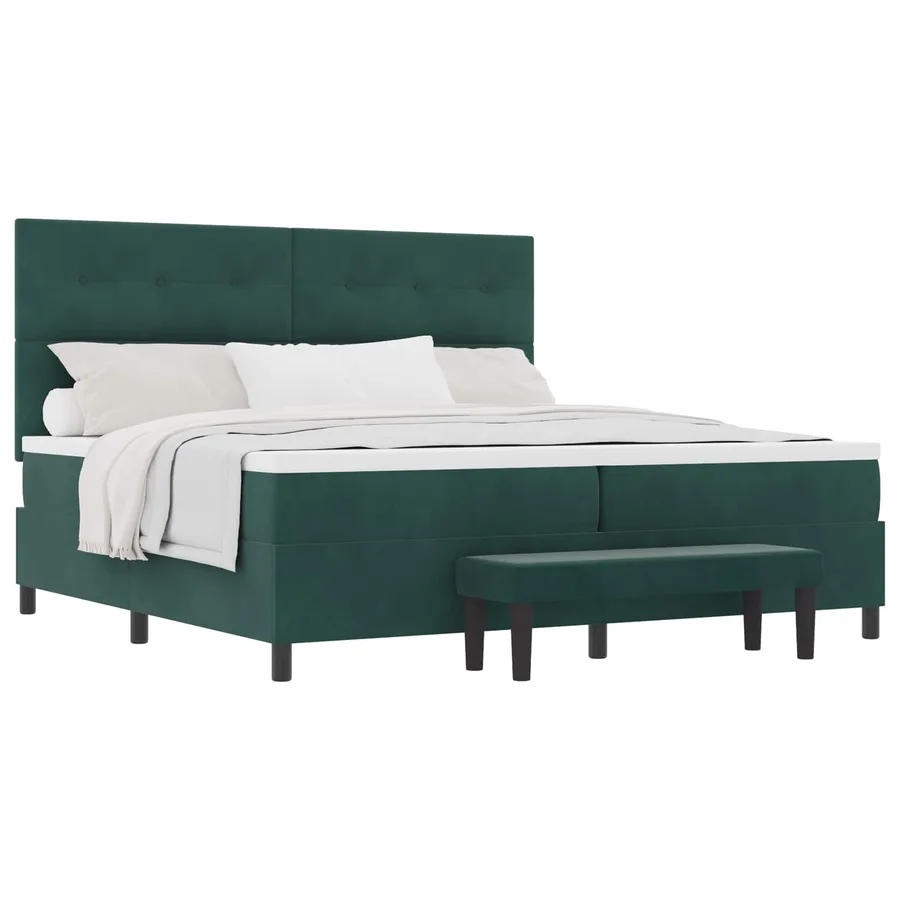 Lit à ressorts avec tête de lit Vert foncé 200 x 200 cm Velours - 2