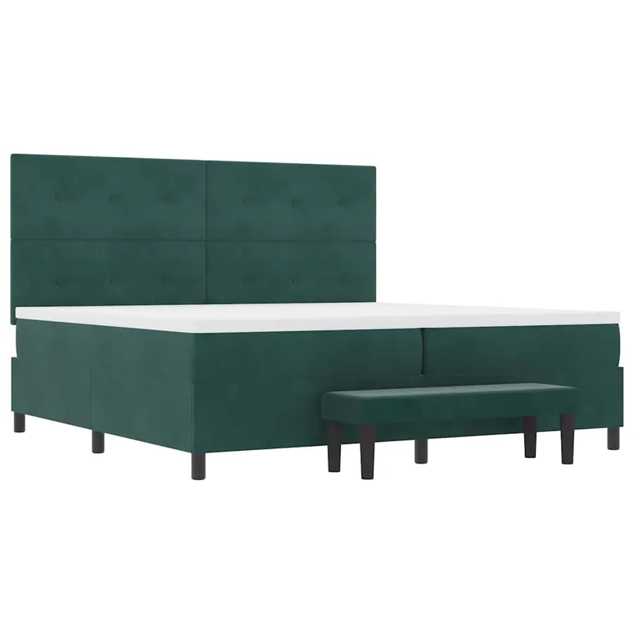 Lit à ressorts avec tête de lit Vert foncé 200 x 200 cm Velours - 7