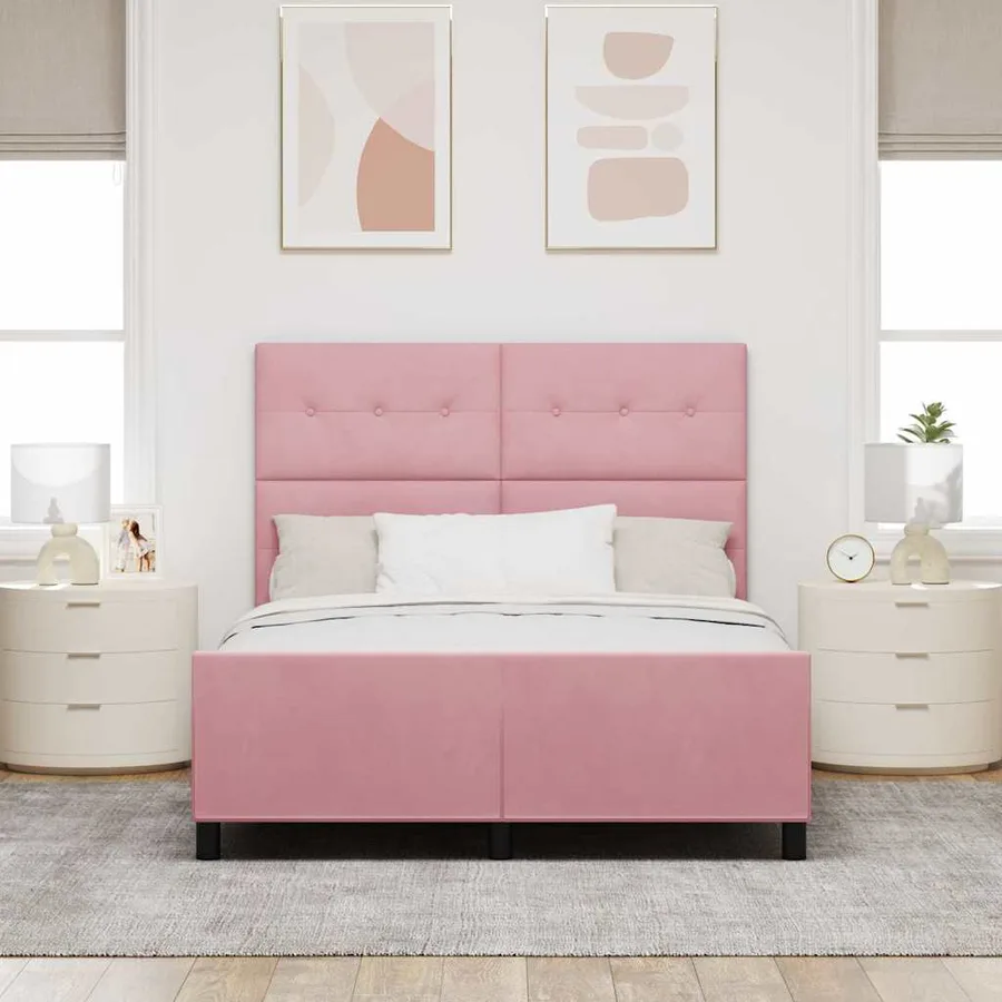 Lit à ressorts avec tête de lit Rose 160 x 200 cm Velours - 3