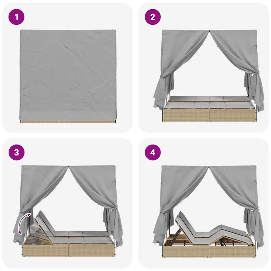 Transat double Réglable Gris 205 x 129 x 200 cm polyrotin - 10