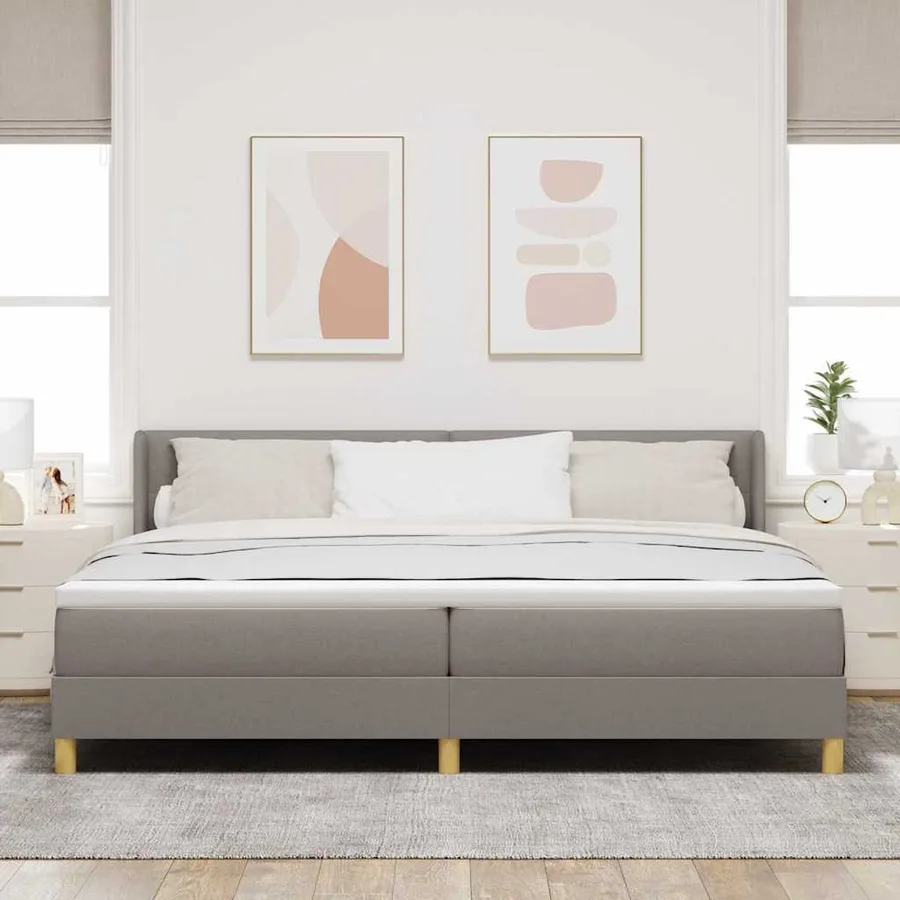 Lit à ressorts avec tête de lit Taupe 200 x 200 cm tissu - 3