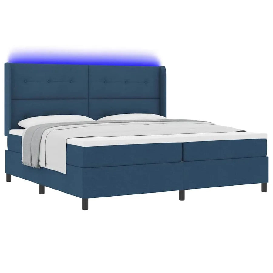 Lit à ressort LED avec tête de lit Bleu 200 x 200 cm tissu - 3