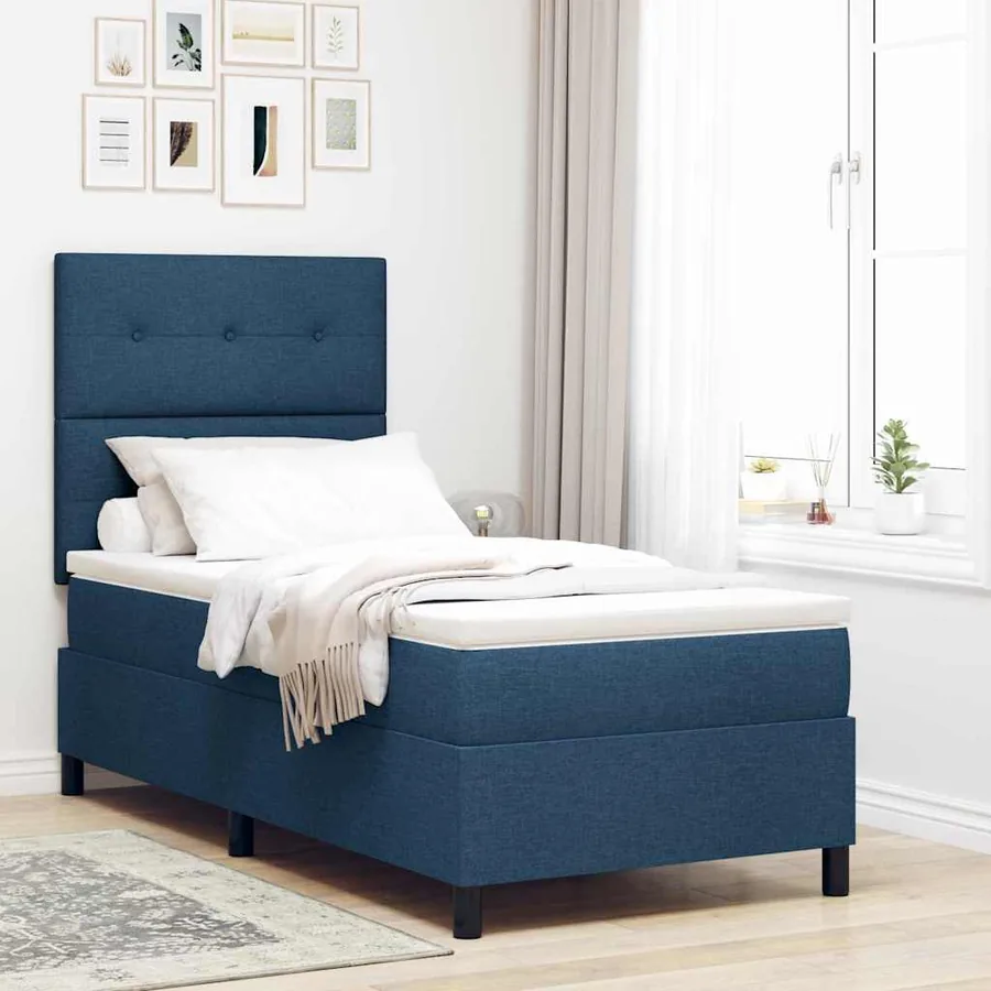 Lit à ressorts avec coussin Bleu 100 x 200 cm tissu