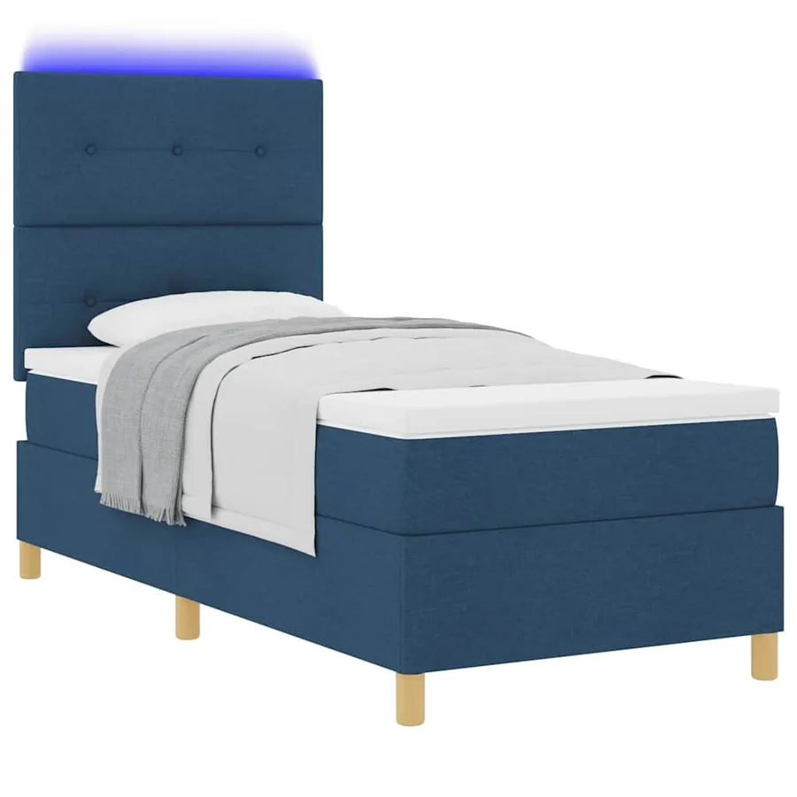 Lit à ressort LED avec tête de lit Bleu 100 x 200 cm tissu - 3