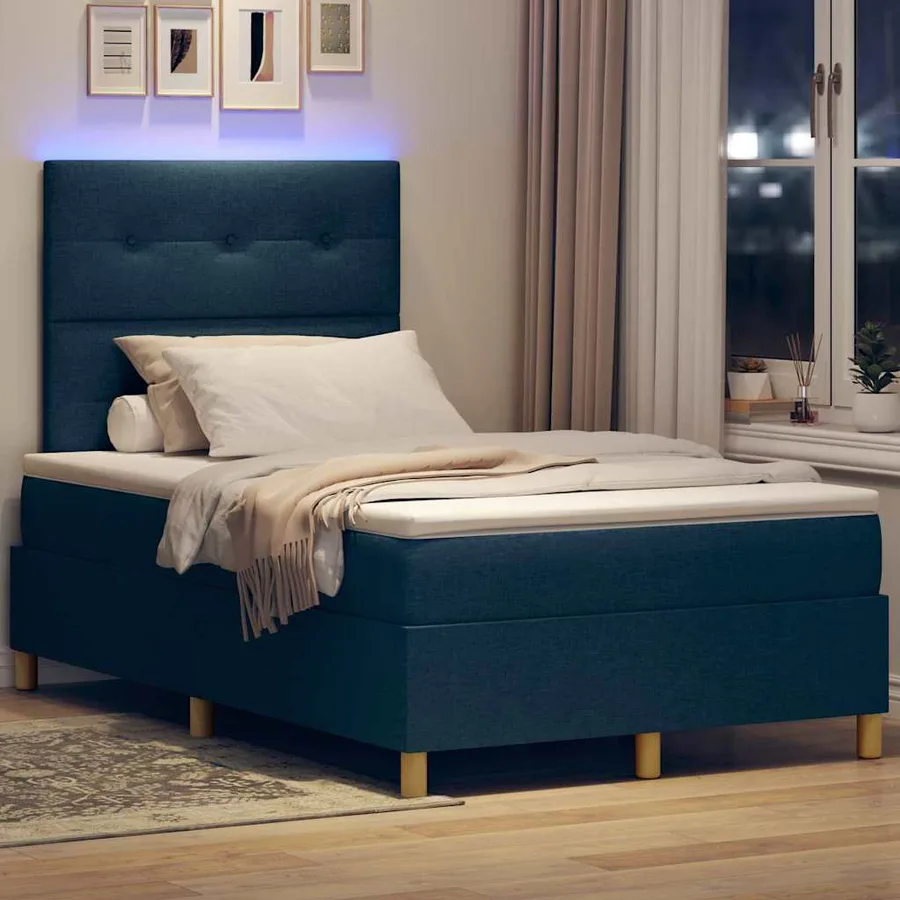 Lit à ressort LED avec tête de lit Bleu 120 x 190 cm tissu - 5