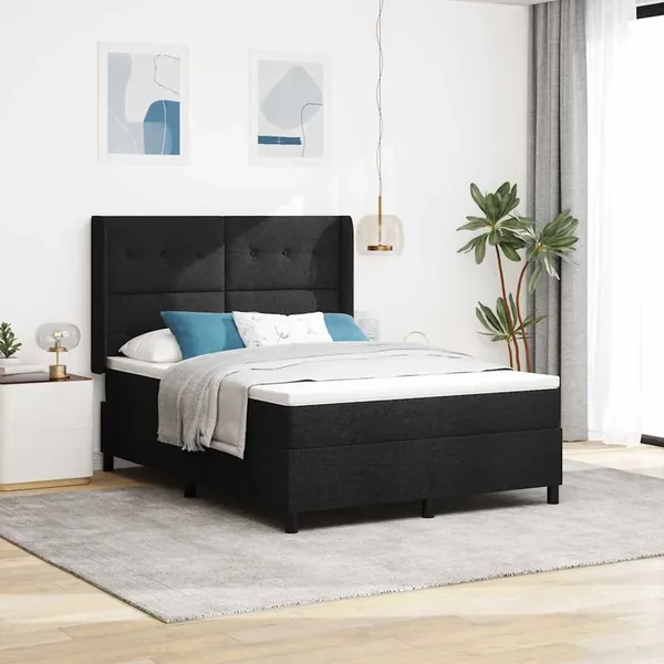 Lit à ressorts avec coussin Noir 190 x 140 cm tissu