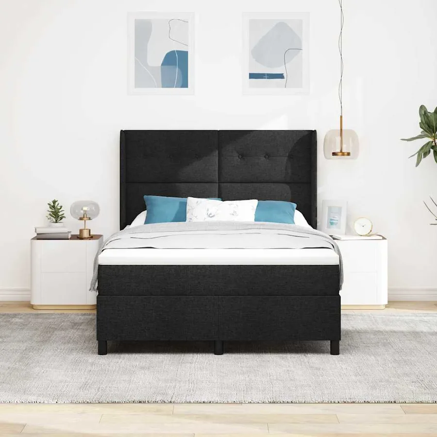 Lit à ressorts avec coussin Noir 190 x 140 cm tissu - 3