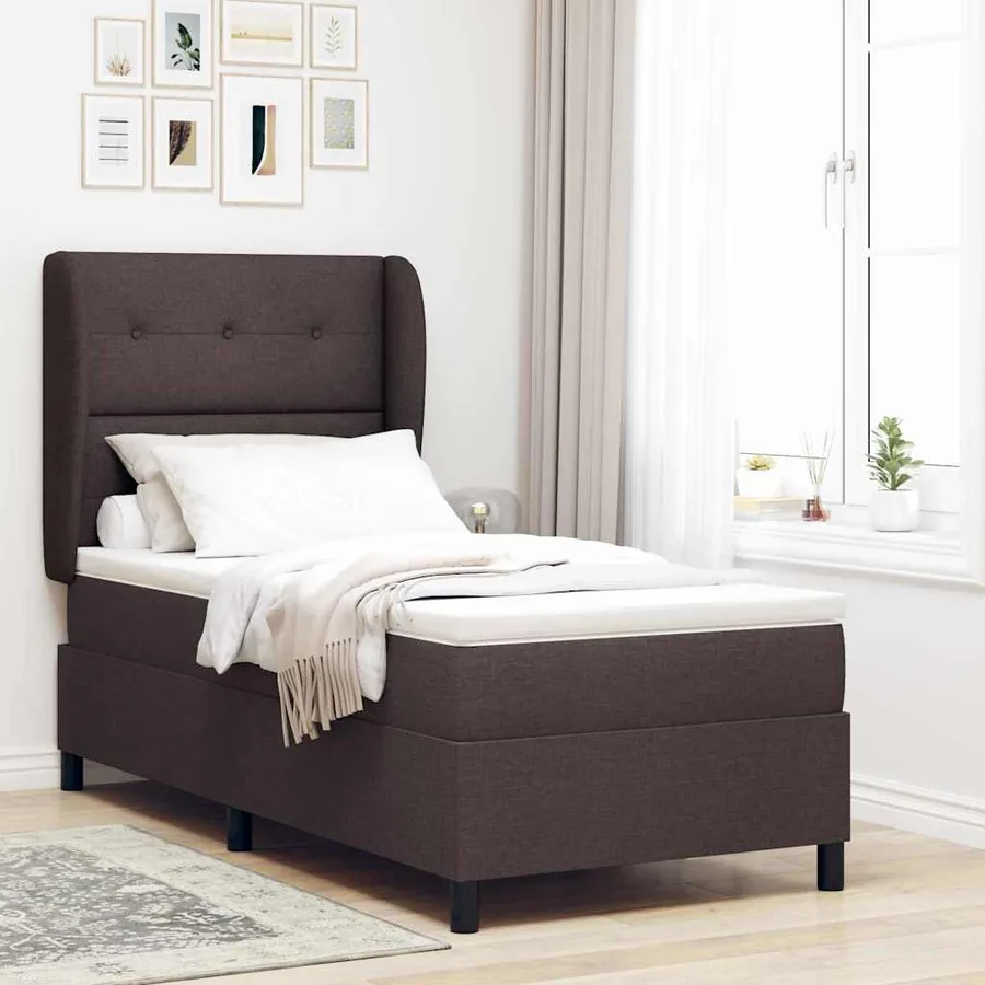 Lit à ressorts avec tête de lit Marron foncé 80 x 200 cm tissu