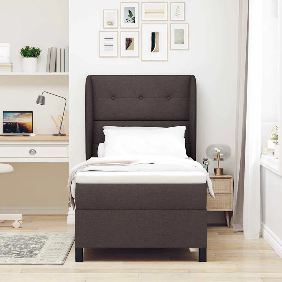 Lit à ressorts avec tête de lit Marron foncé 80 x 200 cm tissu - 3