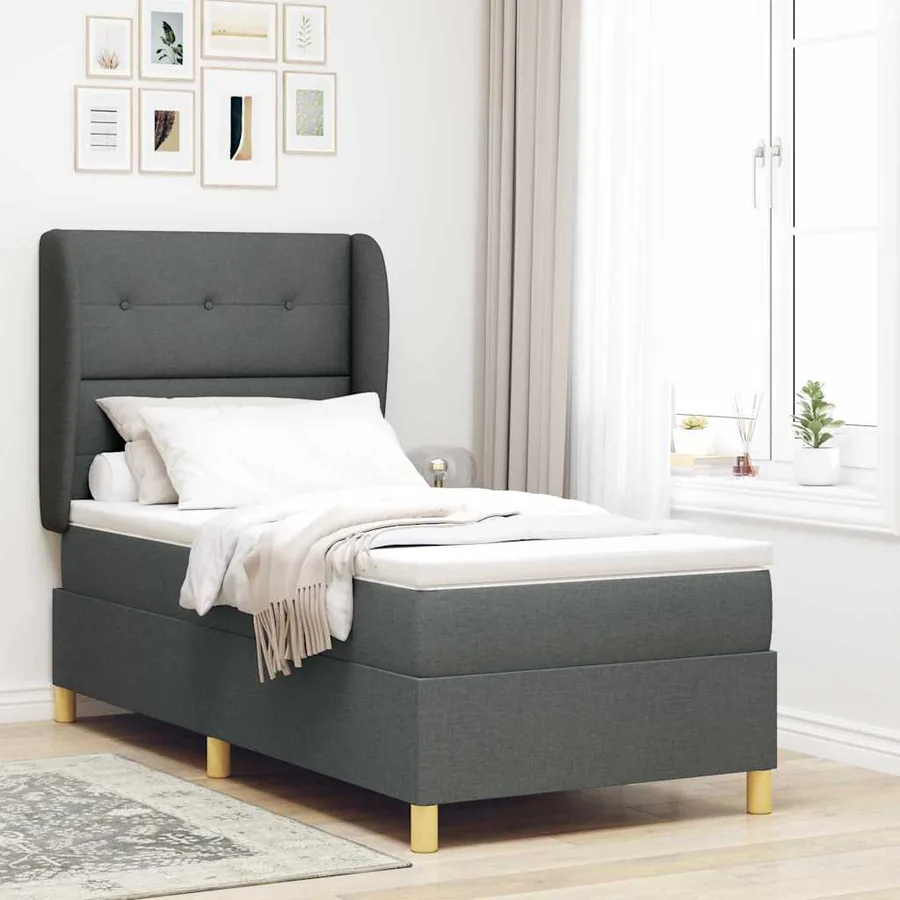 Lit à ressorts avec tête de lit Gris foncé 200 x 80 cm tissu