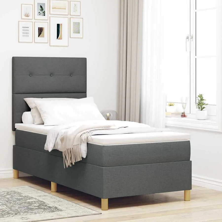 Lit à ressort LED avec tête de lit Gris foncé 80 x 200 cm tissu