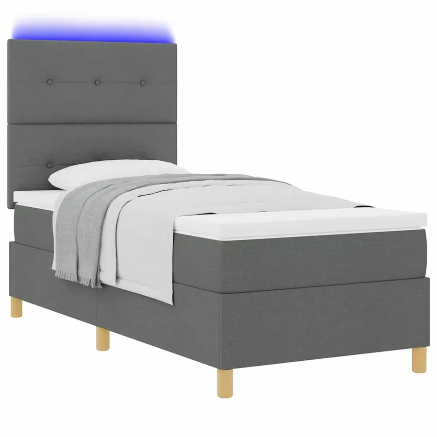 Lit à ressort LED avec tête de lit Gris foncé 80 x 200 cm tissu - 3
