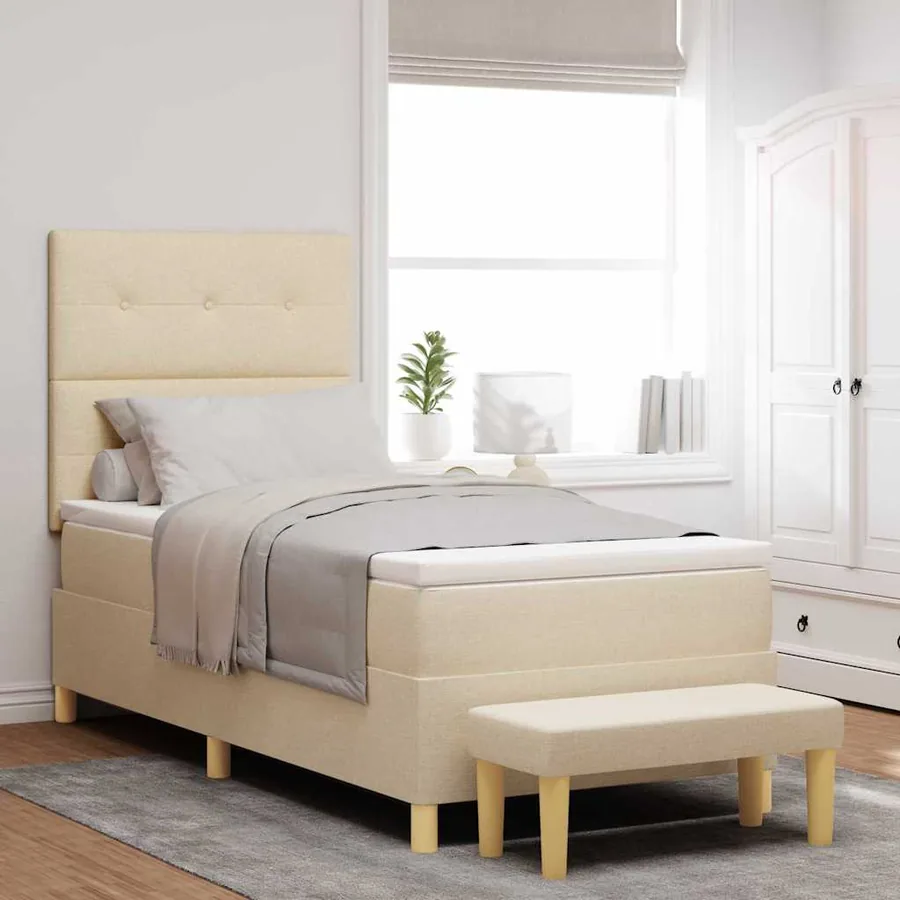 Lit à ressorts avec coussin Crème 200 x 80 cm tissu
