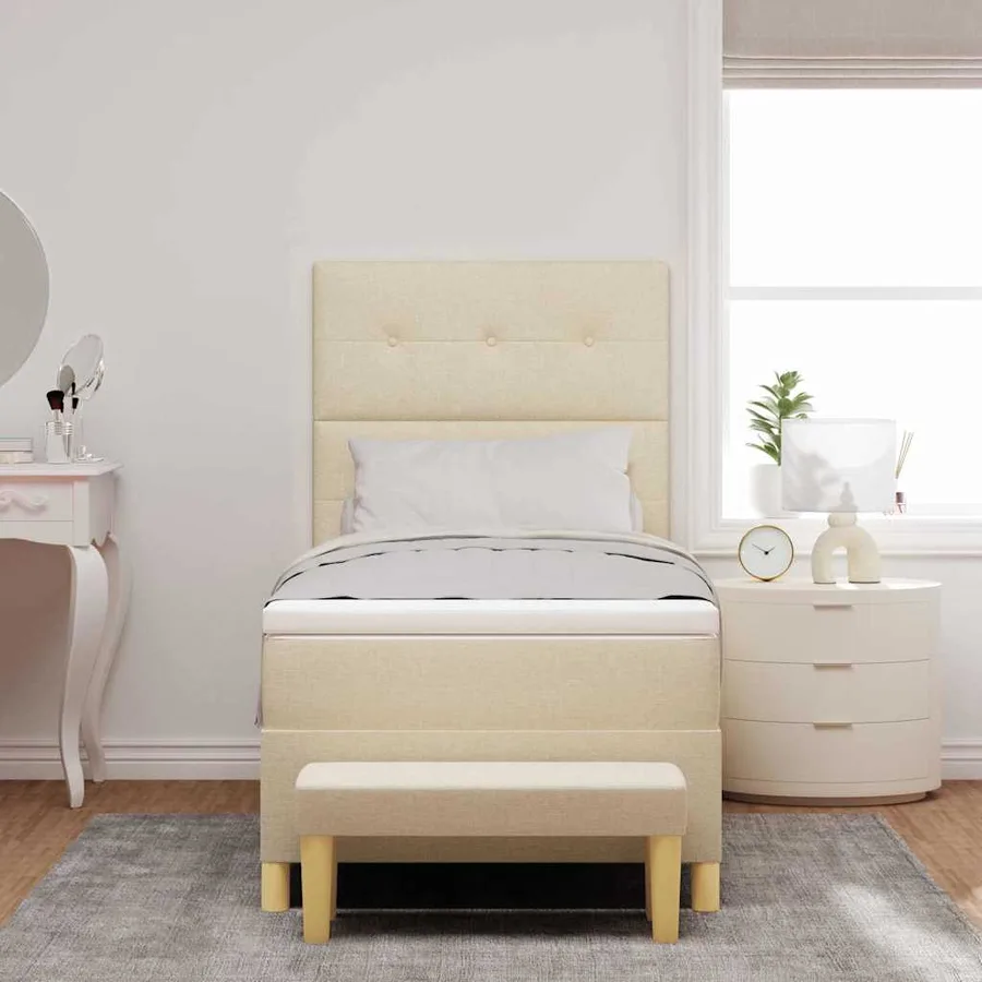 Lit à ressorts avec coussin Crème 200 x 80 cm tissu - 3