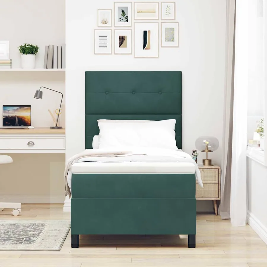 Lit à ressort LED Vert foncé 80 x 200 cm Velours