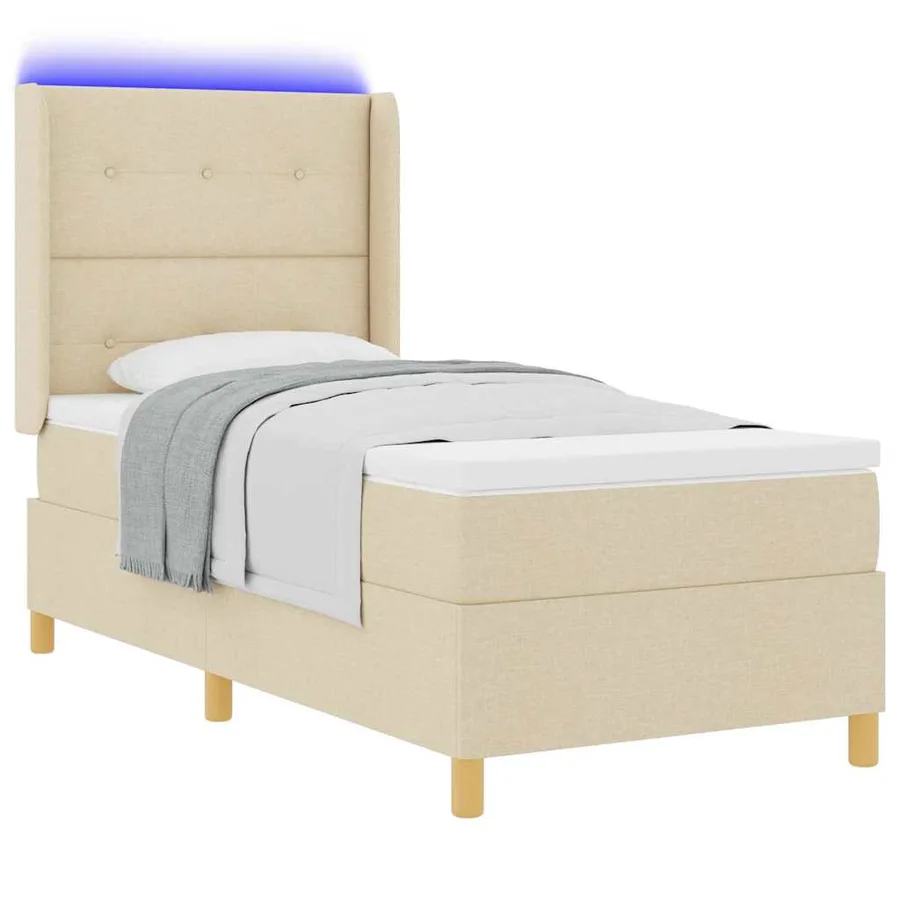 Lit à ressorts avec bandes LED Crème 80 x 200 cm tissu - 3