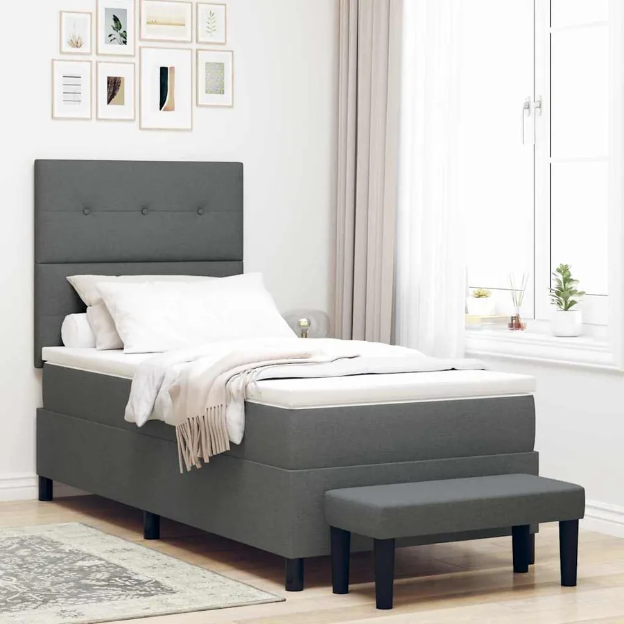 Lit à ressorts avec tête de lit Gris foncé 80 x 200 cm tissu
