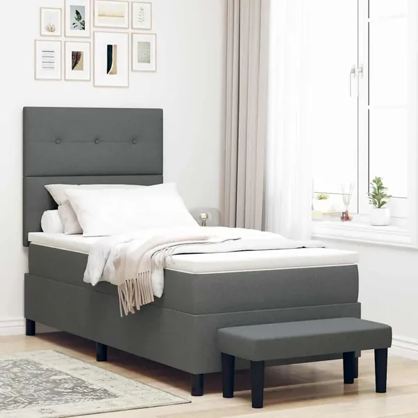 Lit à ressorts avec tête de lit Gris foncé 80 x 200 cm tissu