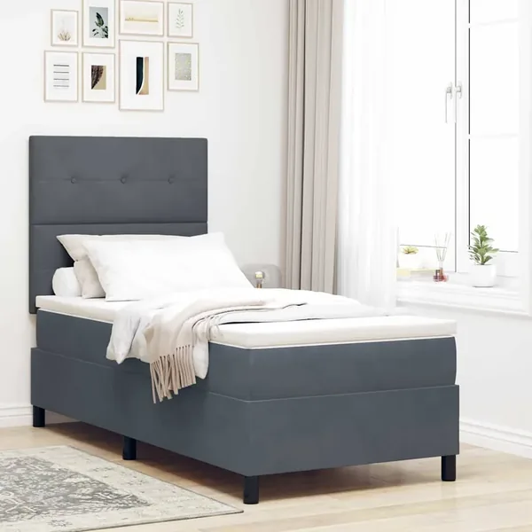 Lit à ressort LED Gris foncé 80 x 200 cm Velours