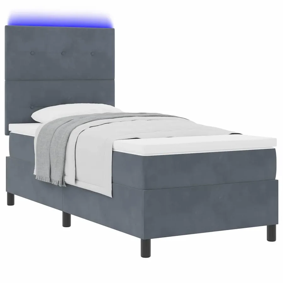 Lit à ressort LED Gris foncé 80 x 200 cm Velours - 3