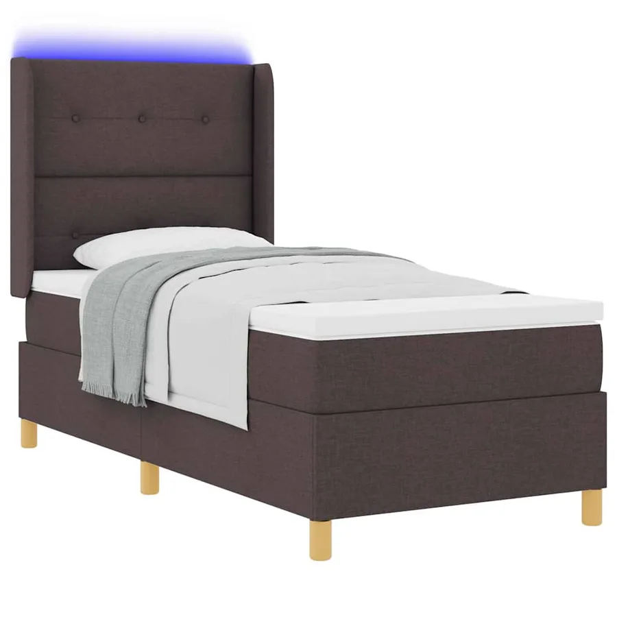Lit à ressorts avec bandes LED Marron 80 x 200 cm tissu - 3