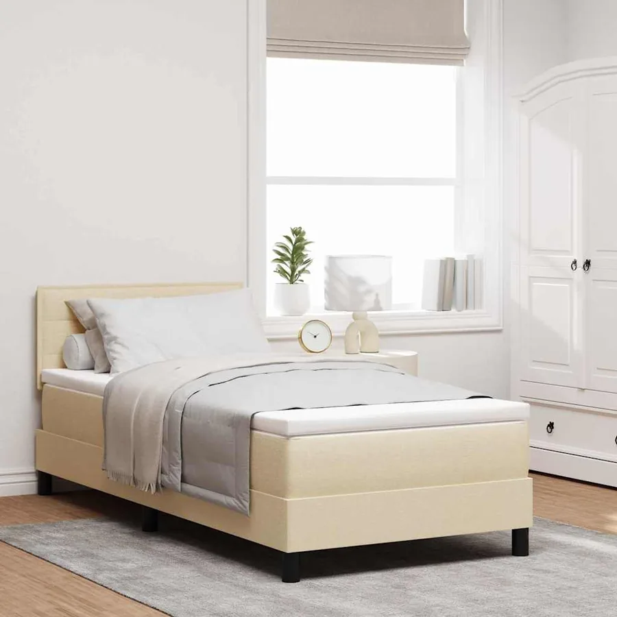 Lit à ressorts avec matelas avec LED Crème 80 x 200 cm tissu
