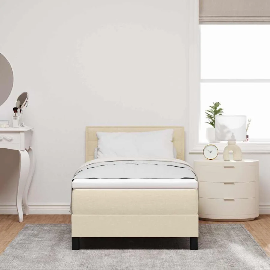 Lit à ressorts avec matelas avec LED Crème 80 x 200 cm tissu - 4