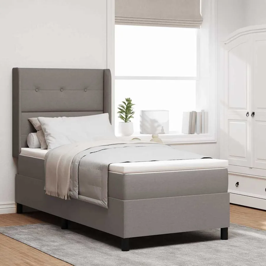 Lit à ressorts avec coussin Taupe 200 x 80 cm tissu