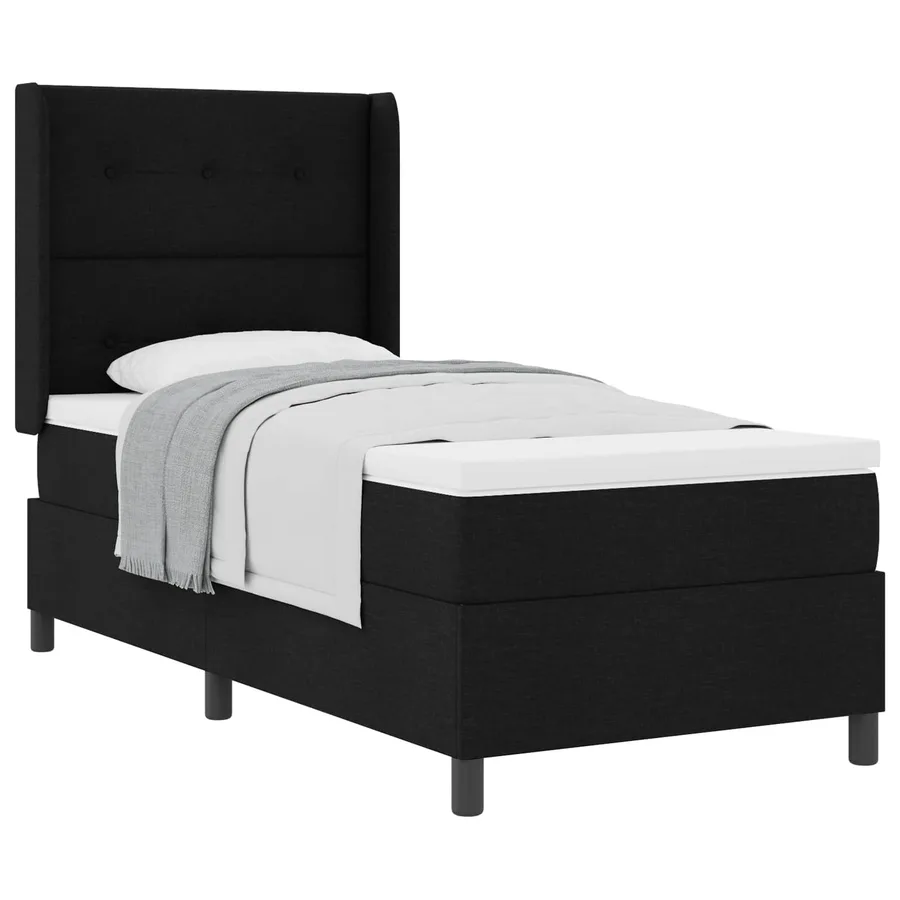 Lit à ressorts avec coussin Noir 200 x 80 cm tissu - 2