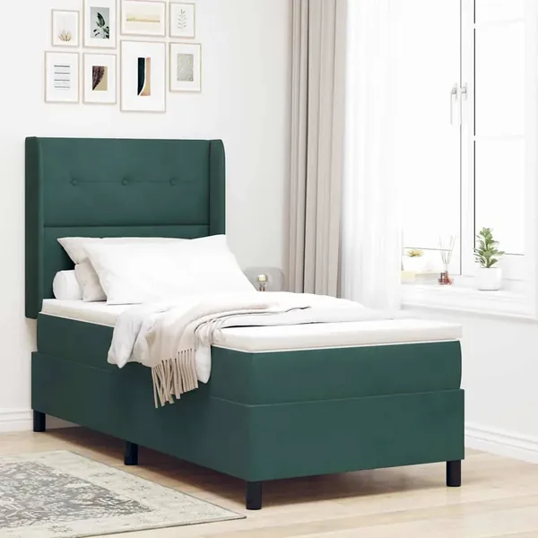 Lit à ressorts avec tête de lit Vert foncé 80 x 200 cm Velours