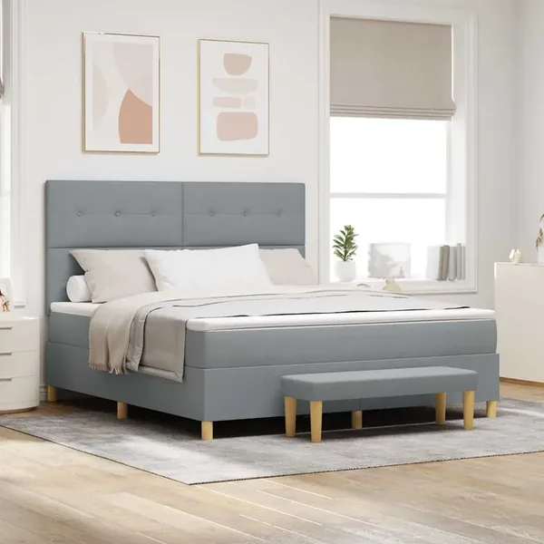 Lit à ressorts avec tête de lit Gris clair 200 x 180 cm tissu