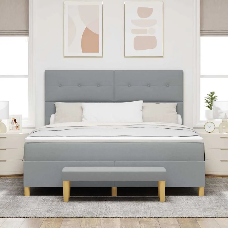 Lit à ressorts avec tête de lit Gris clair 200 x 180 cm tissu - 3