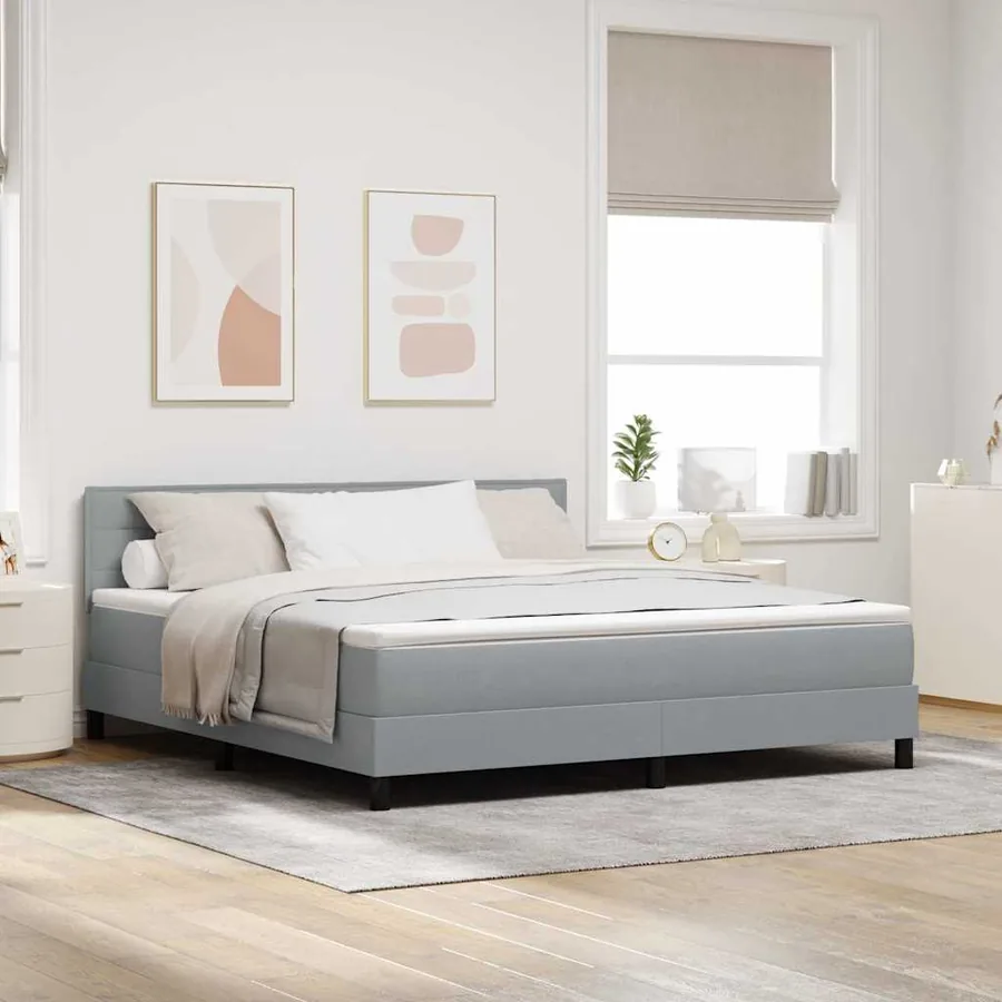 Lit à ressorts avec matelas Gris clair 180 x 200 cm tissu