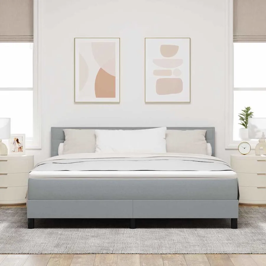 Lit à ressorts avec matelas Gris clair 180 x 200 cm tissu - 4