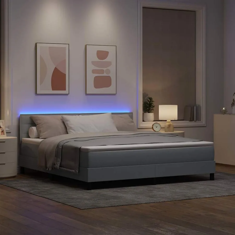 Lit à ressorts avec matelas Gris clair 180 x 200 cm tissu - 5