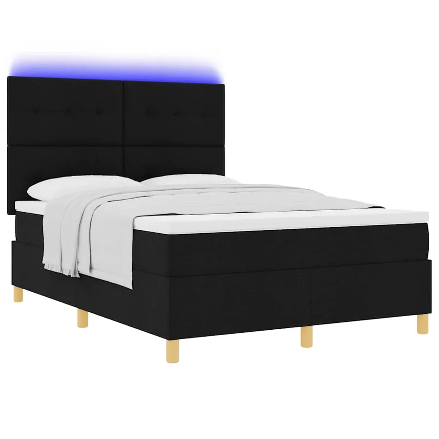 Lit à ressort LED avec tête de lit Noir 160 x 200 cm tissu - 3