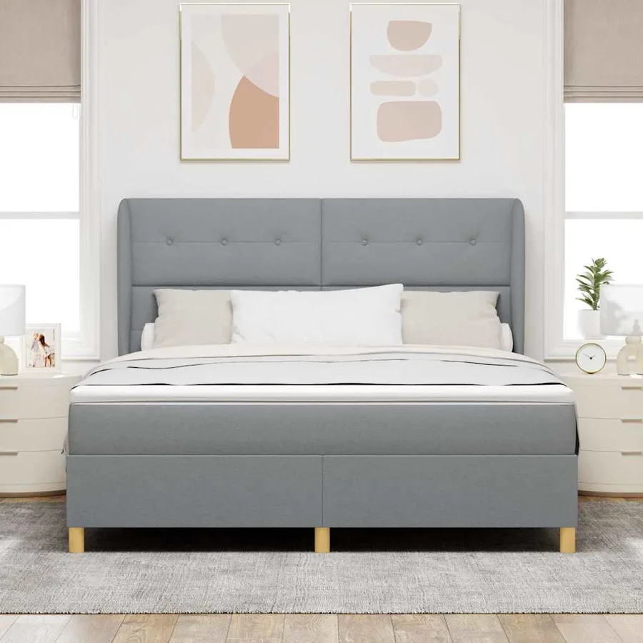 Lit à ressorts avec tête de lit Gris clair 200 x 180 cm tissu - 3