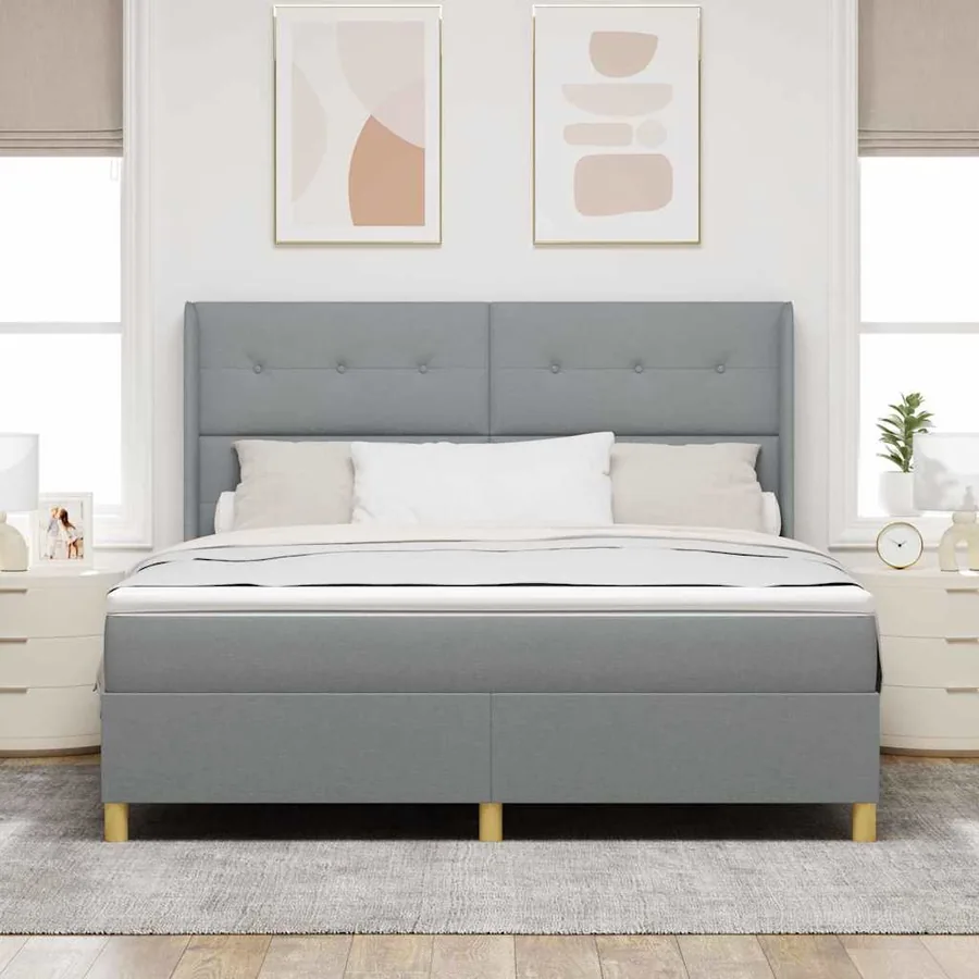 Lit à ressorts avec bandes LED Gris clair 180 x 200 cm tissu - 4