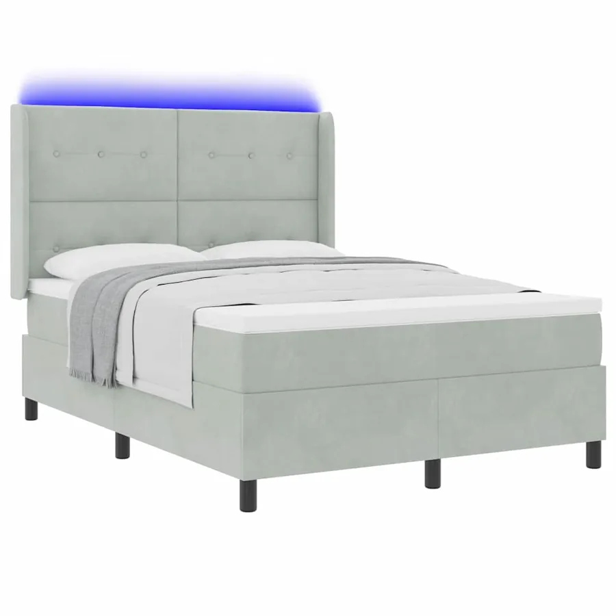 Lit à ressorts avec bandes LED Gris clair 160 x 200 cm Velours - 3