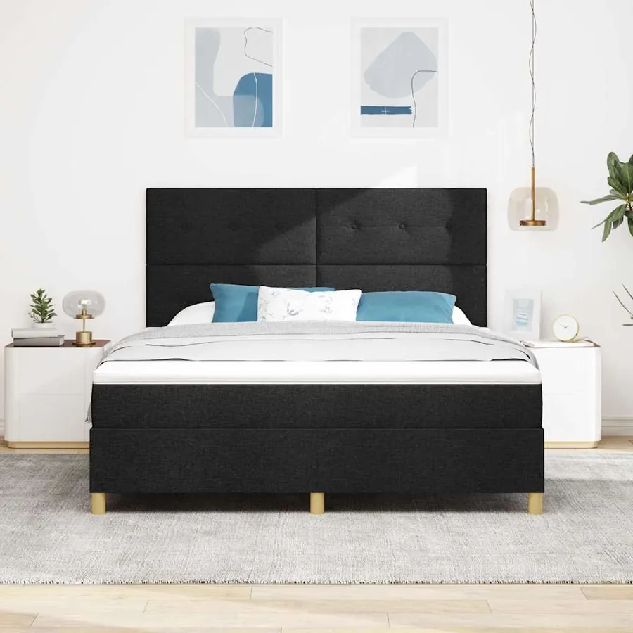 Lit à ressort LED avec tête de lit Noir 180 x 200 cm tissu - 4