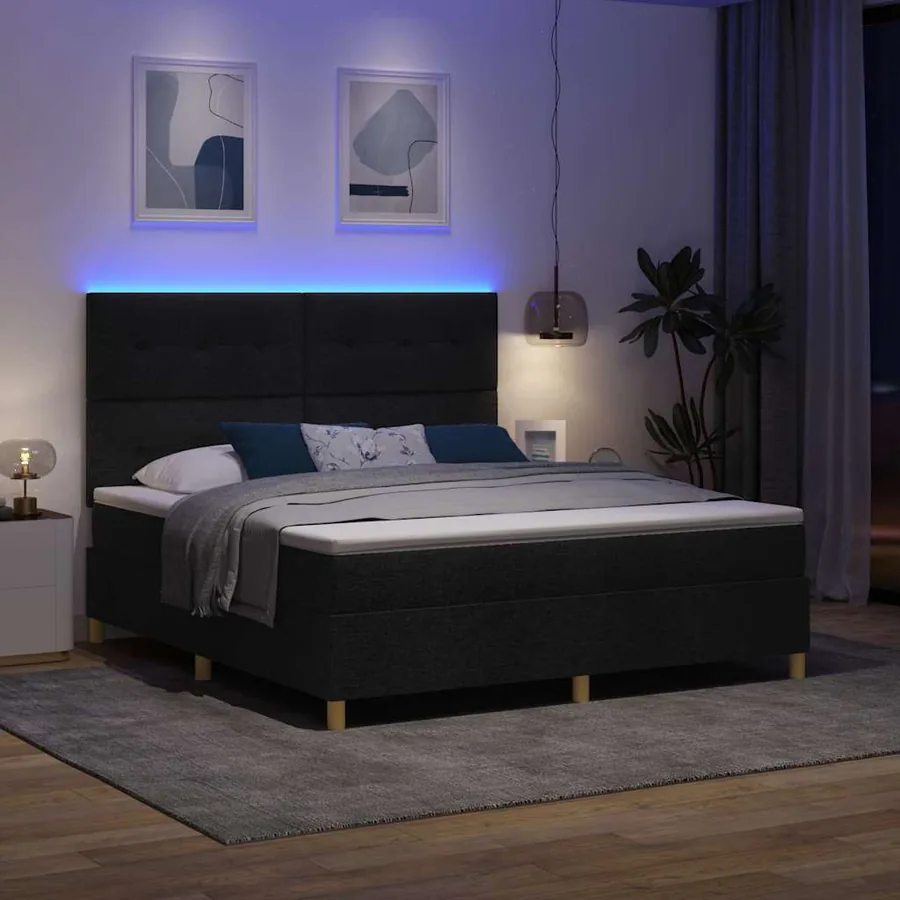 Lit à ressort LED avec tête de lit Noir 180 x 200 cm tissu - 5