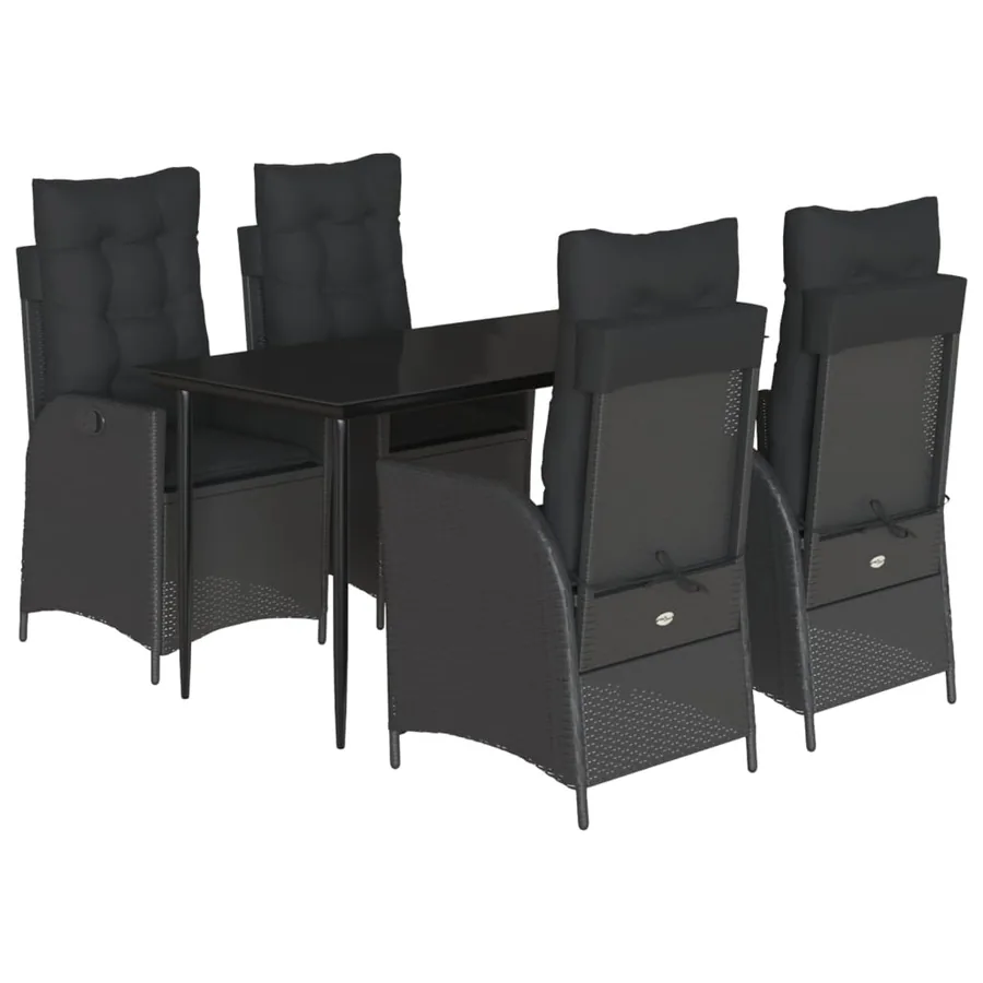 Ensemble à manger de jardin coussins 5pcs Noir Résine tressée - 2