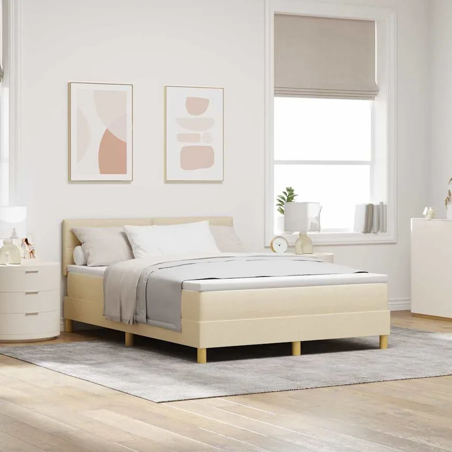 Lit à ressorts avec coussin Crème 140 x 200 cm tissu