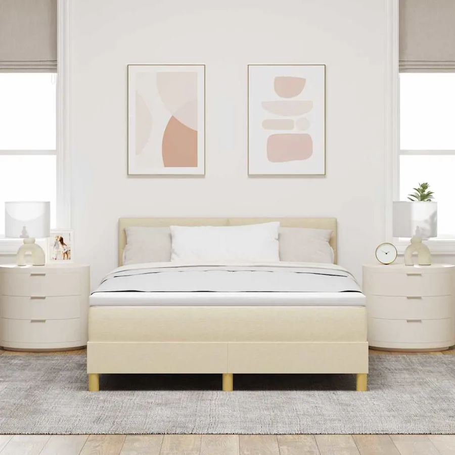 Lit à ressorts avec coussin Crème 140 x 200 cm tissu - 3