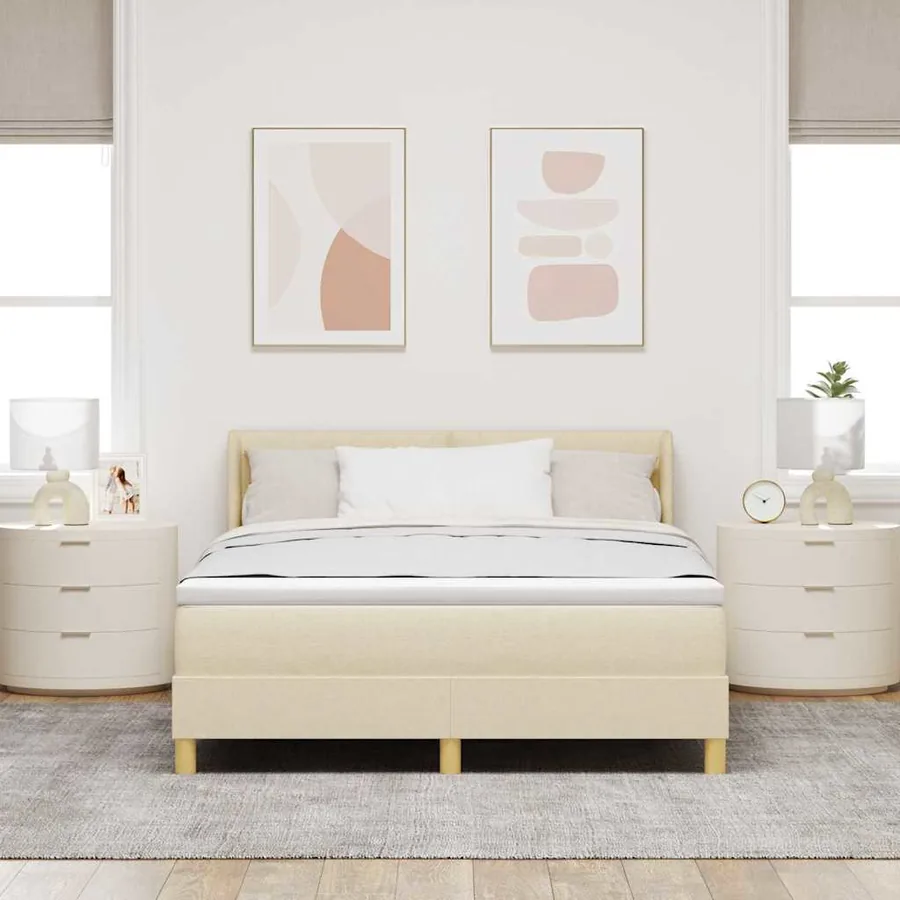 Lit à ressorts avec tête de lit Crème 190 x 140 cm tissu - 3