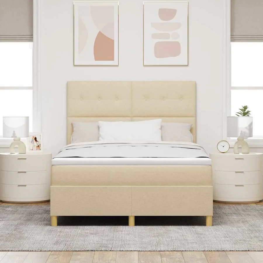 Lit à ressorts avec tête de lit Crème 140 x 190 cm tissu - 3