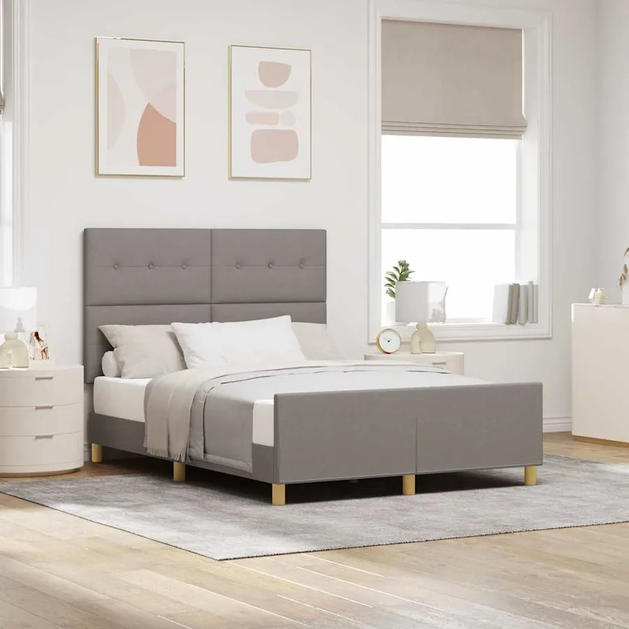 Cadre de lit avec tête de lit Taupe 140 x 200 cm tissu