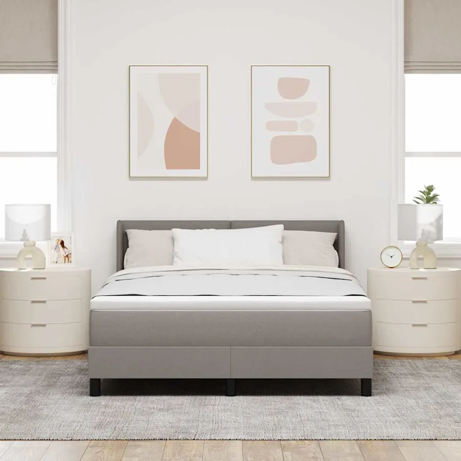 Lit à ressorts avec coussin Taupe 200 x 140 cm tissu - 3