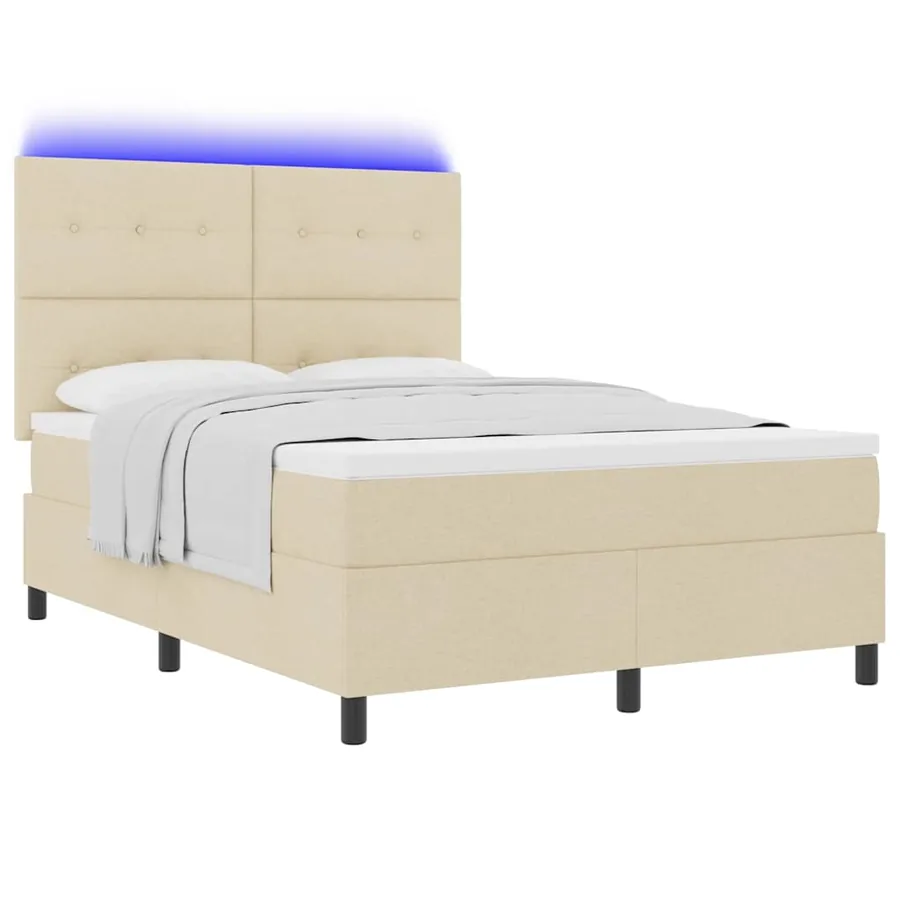 Lit à ressorts avec bandes LED Crème 140 x 190 cm tissu - 3